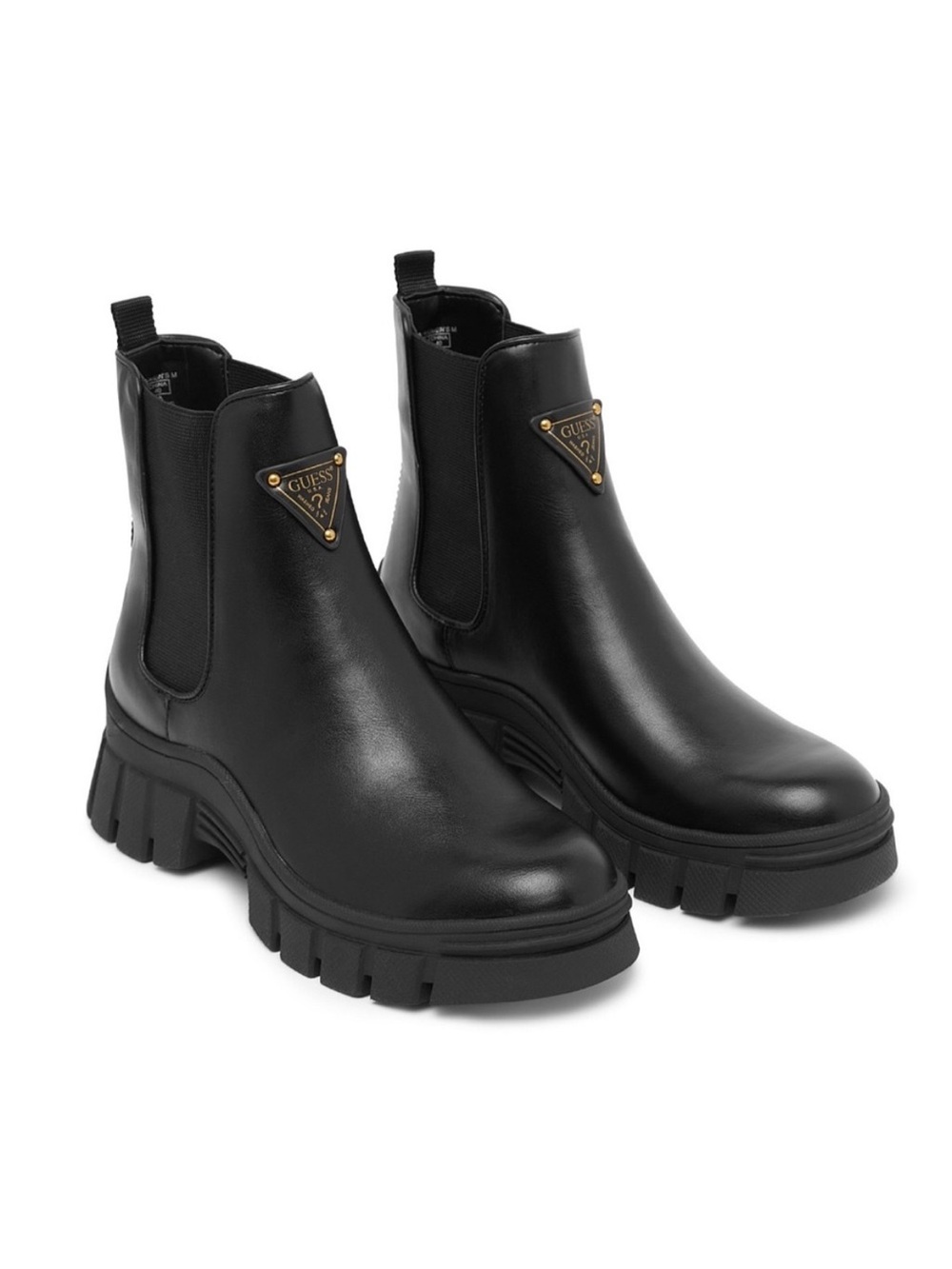 Guess Black Chelsea Lug Sole Ankle Boots with Gold Logo